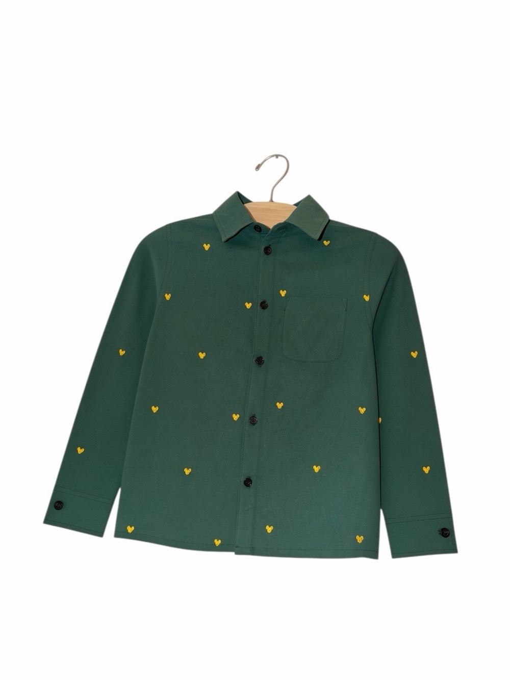 Disney boys Green Mickey Mouse embroidered button-Up pocket Shirt Sz 7/8 nwt